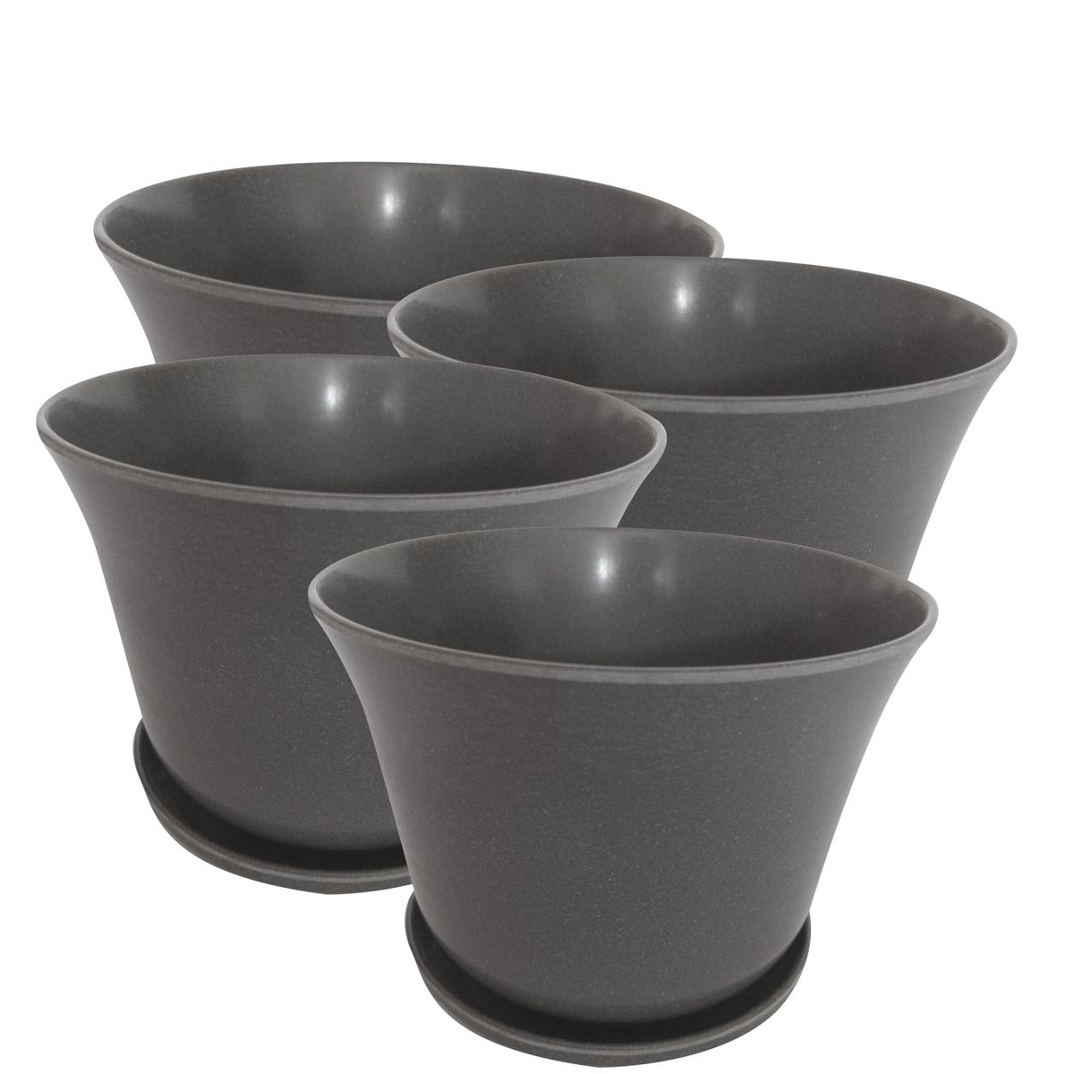 DECOGREEN - SET 4 MACETEROS BIODEGRADABLES CURVO GRIS CON PLATO
