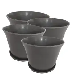 DECOGREEN - SET 4 MACETEROS BIODEGRADABLES CURVO GRIS CON PLATO