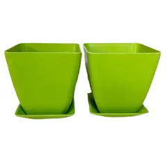 DECOGREEN - SET 2 MACETEROS BIODEGRADABLES CON PLATO CUADRADO VERDE