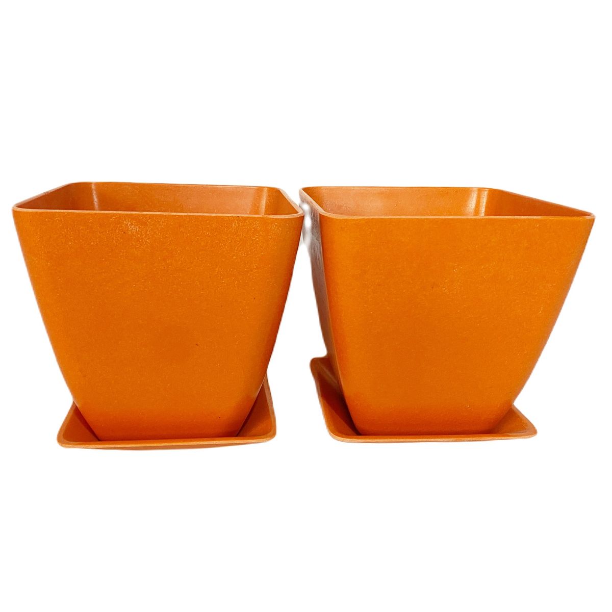 DECOGREEN - SET 2 MACETEROS BIODEGRADABLES  PLATO CUADRADO NARANJO