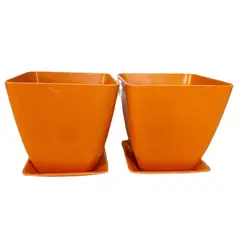 DECOGREEN - SET 2 MACETEROS BIODEGRADABLES PLATO CUADRADO NARANJO
