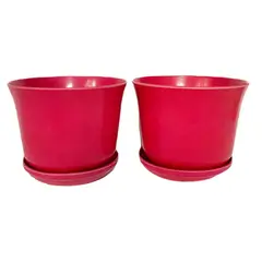 DECOGREEN - SET 2 MACETEROS BIODEGRADABLES CURVOS ROJO CON PLATO