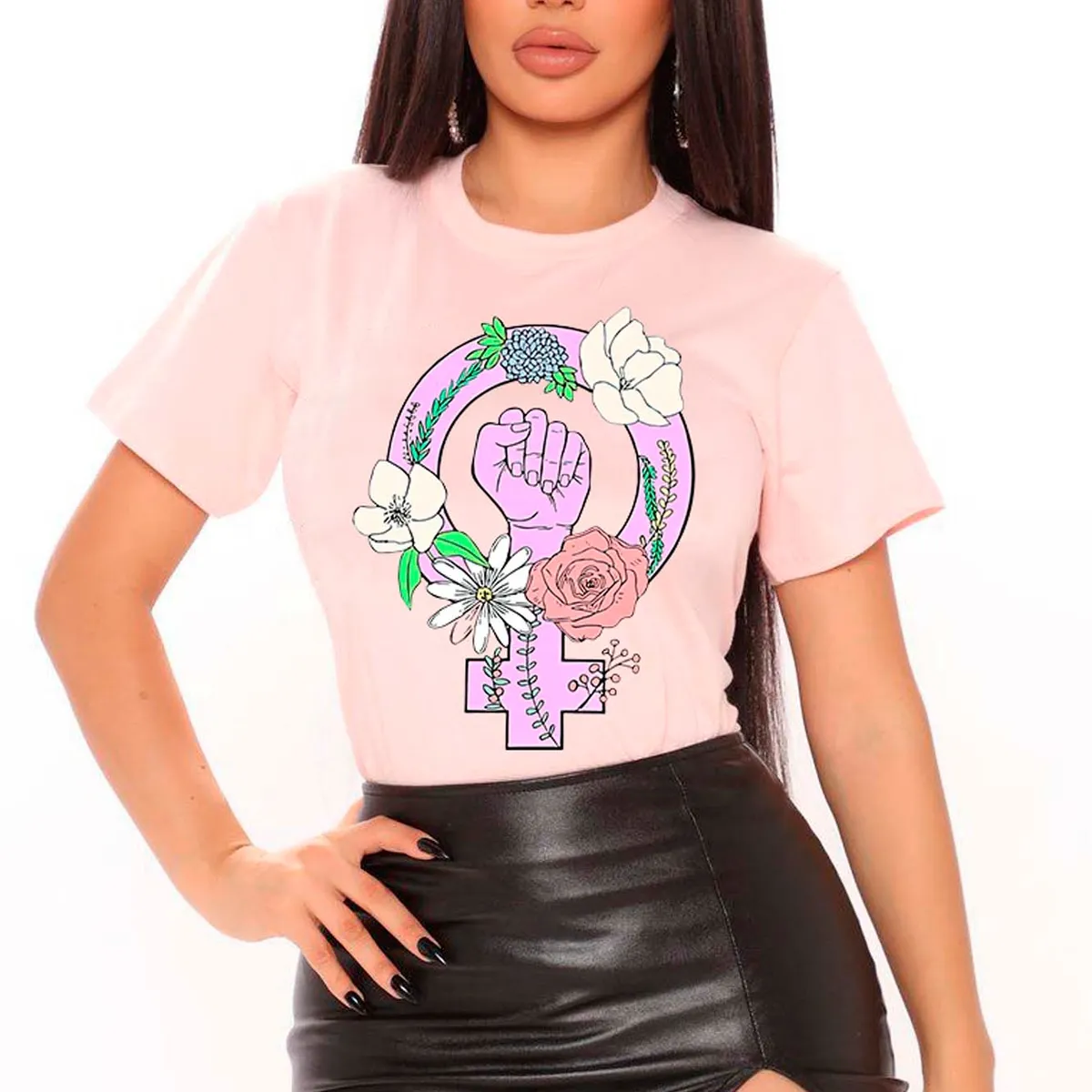 CHATICAS - Polera 100% Algodón Feminista Símbolo Rosas 8 De Marzo C26