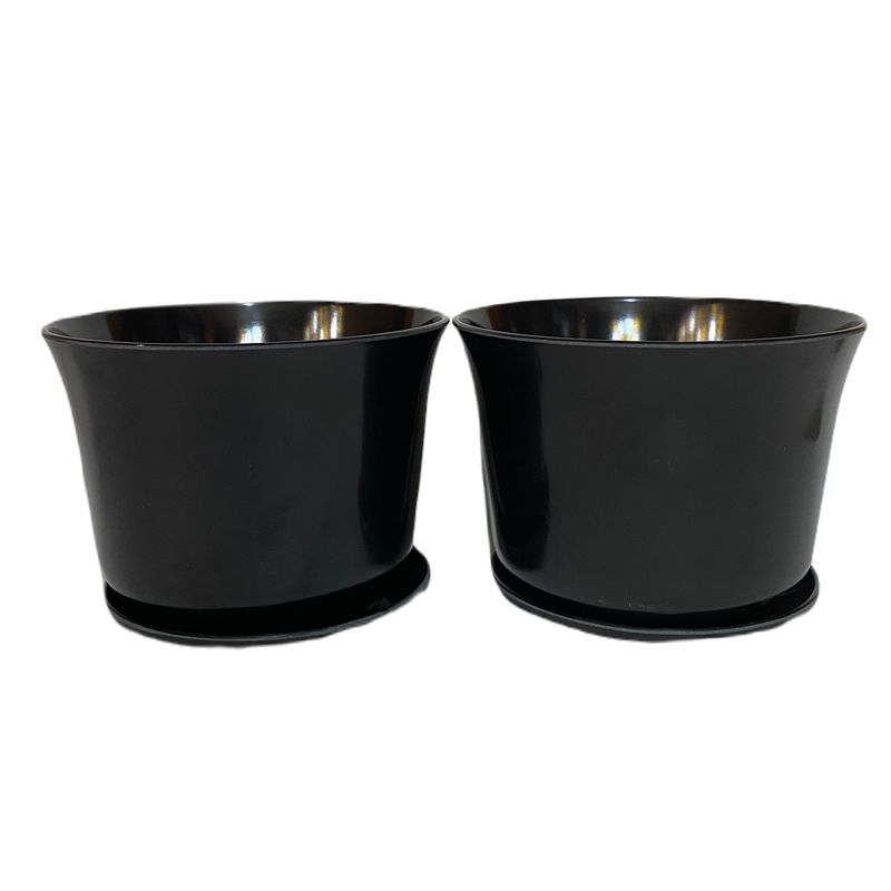 DECOGREEN - SET 2 MACETEROS BIODEGRADABLES CURVOS NEGROS CON PLATO