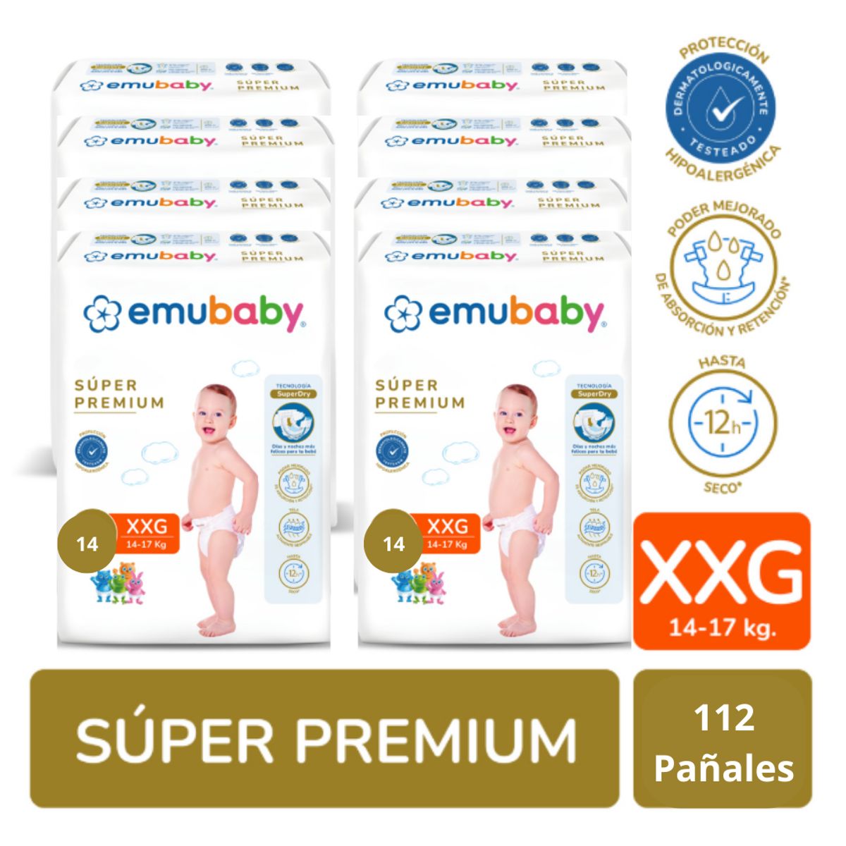 EMUBABY - Emubaby Premium XXG x8paquetes 112 pañales
