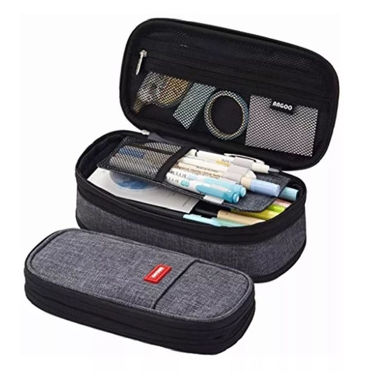 GENERICO - Estuche escolar de lona de gran capacidad de lápices Gris