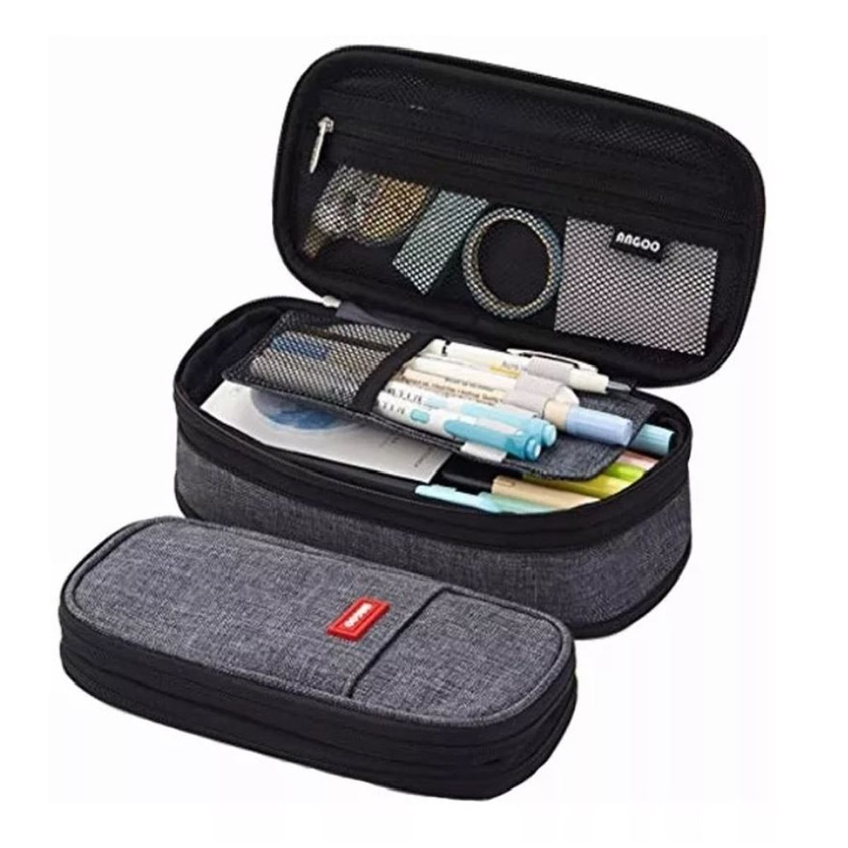 GENERICO - Estuche escolar de lona de gran capacidad de lápices Gris