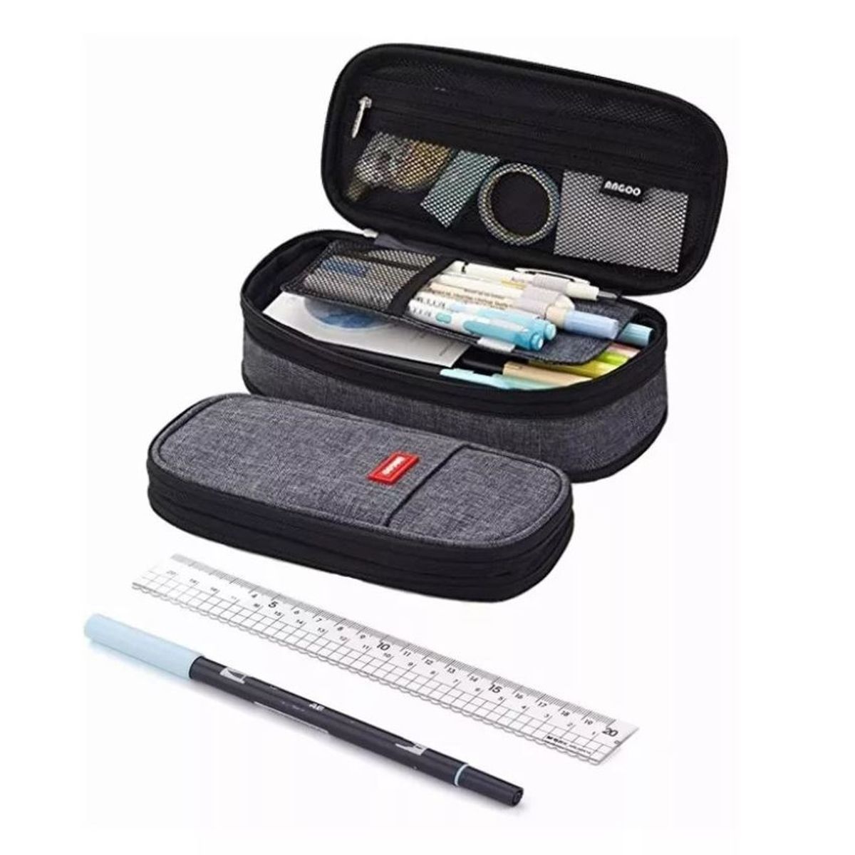 GENERICO - Estuche escolar de lona de gran capacidad de lápices Gris