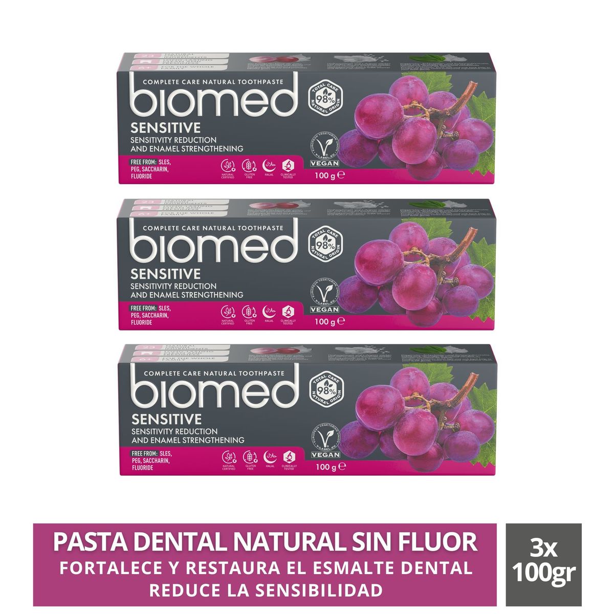 SPLAT - Pack 3 Pasta Dental Natural Biomed Sensitive100gr sin fluor