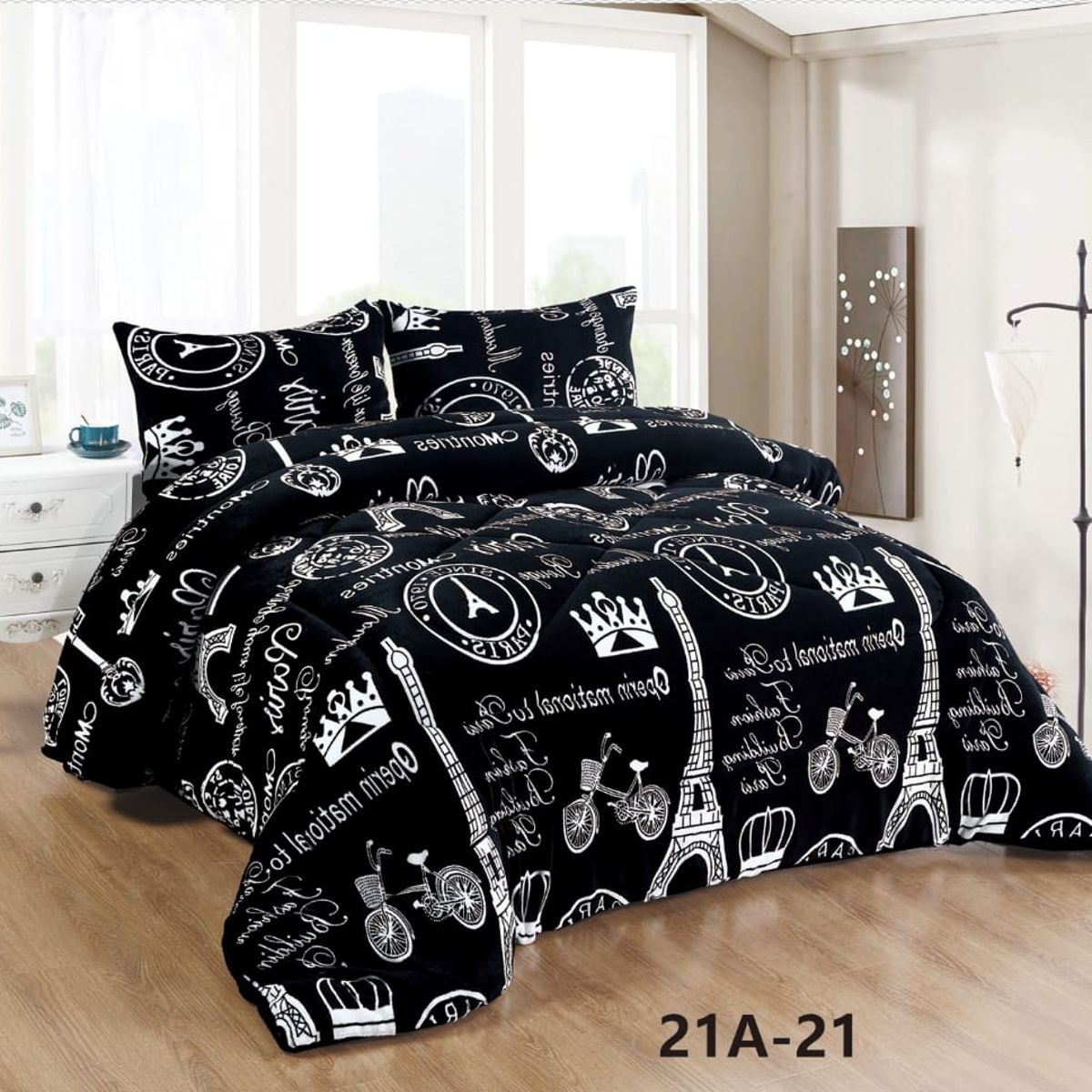 GENERICO - Cubrecama de Invierno Plush con Chiporro 2 Plaza Negro de Paris