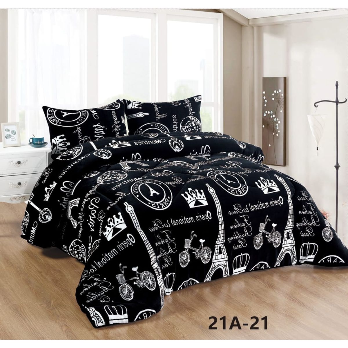 GENERICO - Cubrecama de Invierno Plush con Chiporro 2 Plaza Negro de Paris