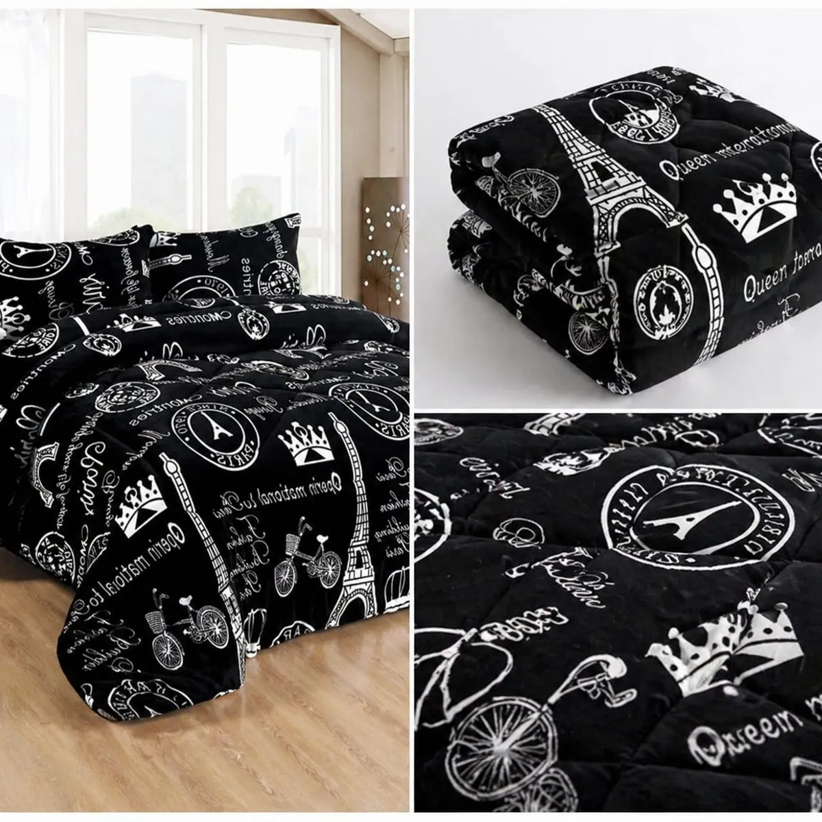 GENERICO - Cubrecama de Invierno Plush con Chiporro 2 Plaza Negro de Paris