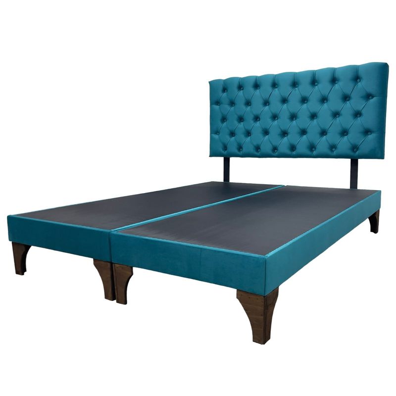 GENERICO - Cama 2 plazas europea incluye respaldo y base divididas felpa turquesa