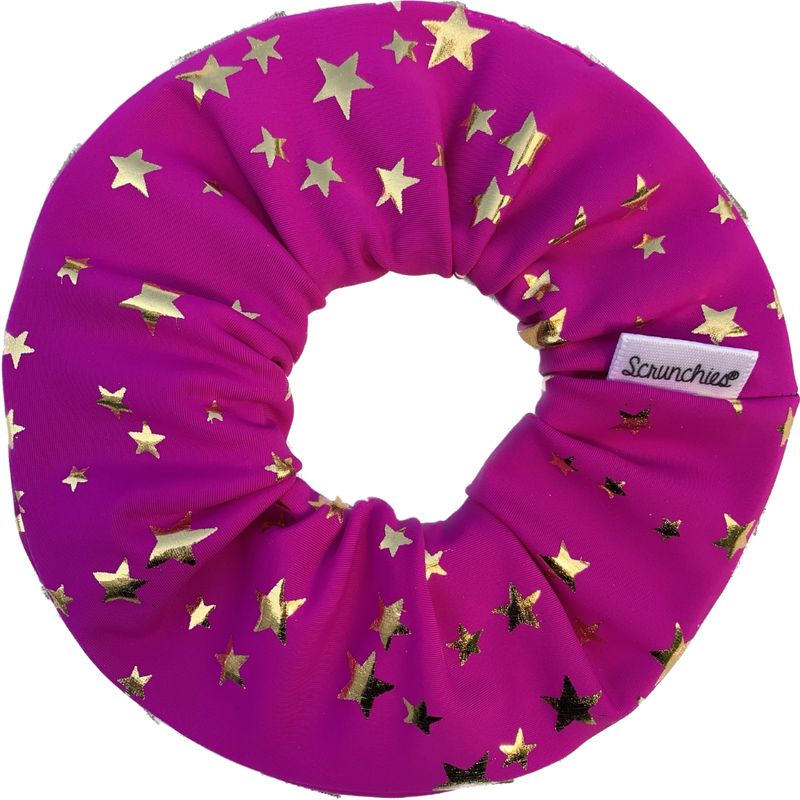 SCRUNCHIES - Scrunchie lycra fucsia con estrellas doradas