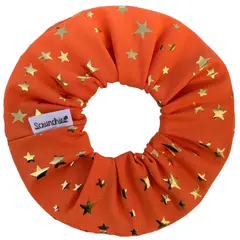SCRUNCHIES - Scrunchie lycra naranja con estrellas doradas