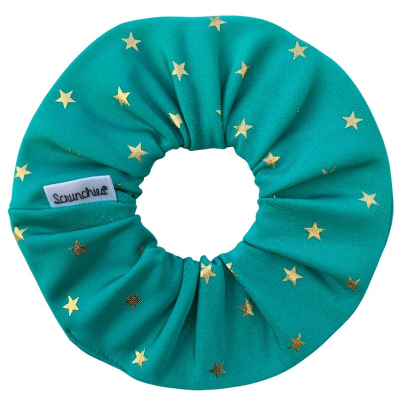 SCRUNCHIES - Scrunchie lycra turquesa con estrellas doradas