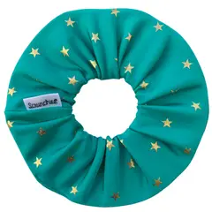 SCRUNCHIES - Scrunchie lycra turquesa con estrellas doradas