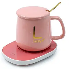 GENERICO - Taza de Ceramica con Calentador Electrico Rosa