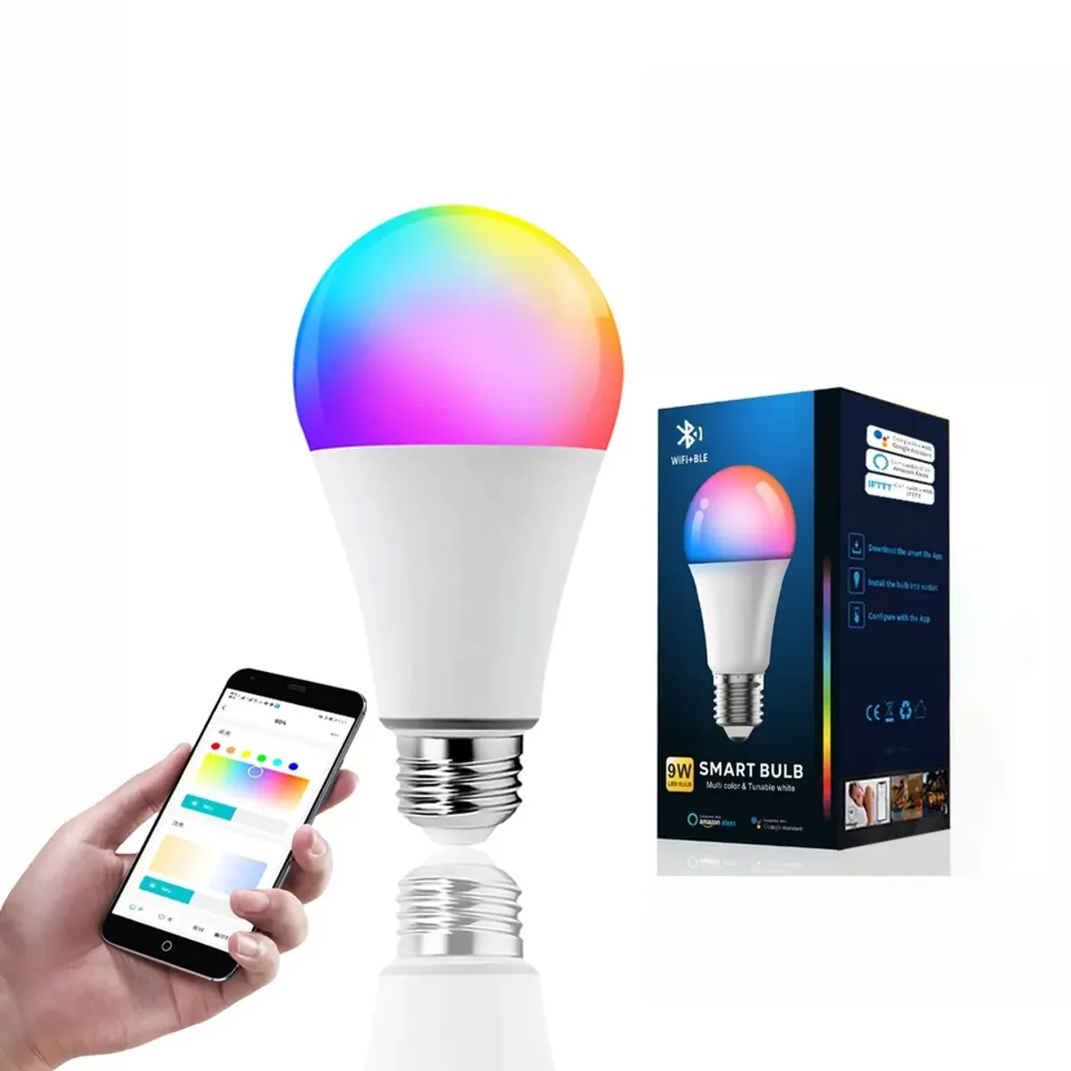 GENERICO - Ampolleta LED WIFI Inteligente RGB Control desde Smartphone para Google Home y Alexa