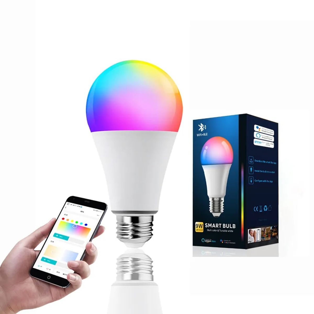GENERICO - Ampolleta LED WIFI Inteligente RGB Control desde Smartphone para Google Home y Alexa