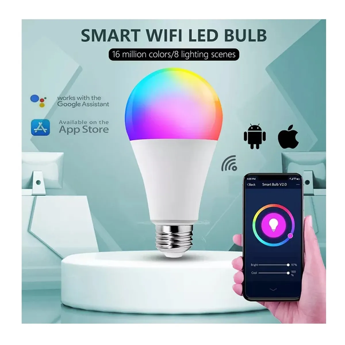 GENERICO - Ampolleta LED WIFI Inteligente RGB Control desde Smartphone para Google Home y Alexa