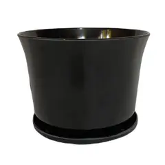 DECOGREEN - MACETERO BIODEGRADABLE CURVO NEGRO CON PLATO