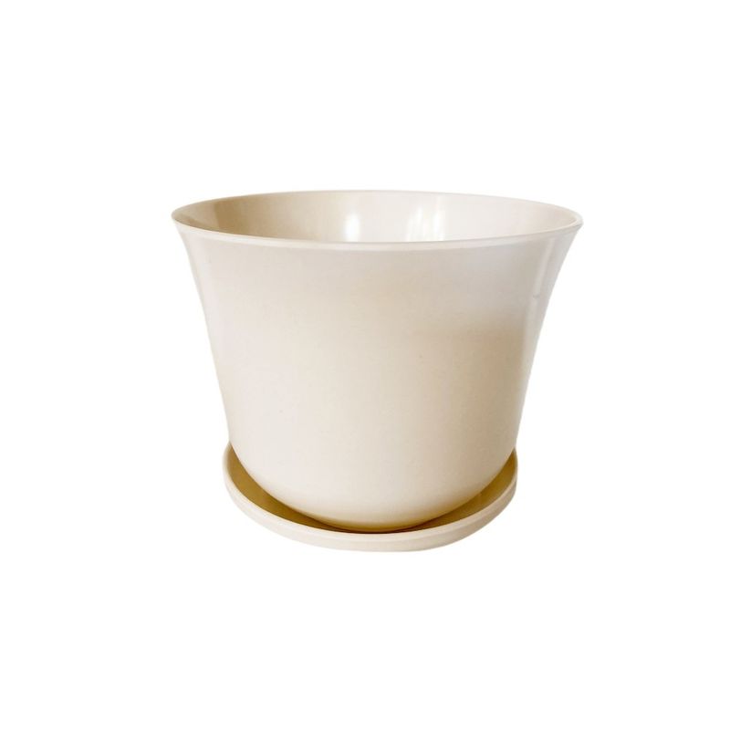DECOGREEN - MACETERO BIODEGRADABLE CURVO BLANCO CON PLATO
