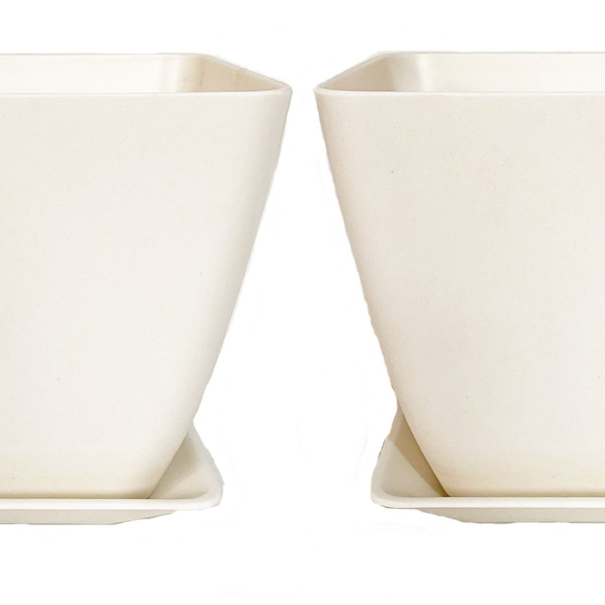 DECOGREEN - SET 2 MACETEROS BIODEGRADABLES  CON PLATO CUADRADO BLANCO