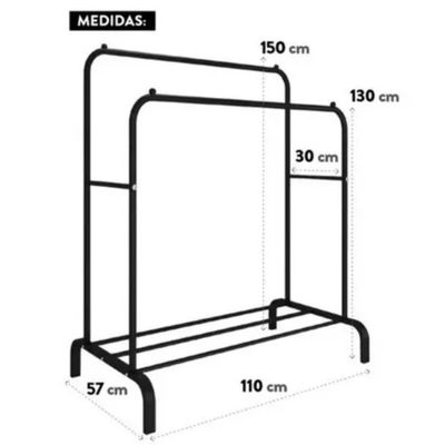 Imagen 2 del producto Perchero Colgador De Ropa Doble Metalico Resistente Negro.
