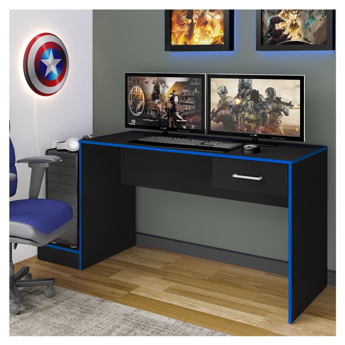 RODLER - Escritorio Gamer Negro-Azul