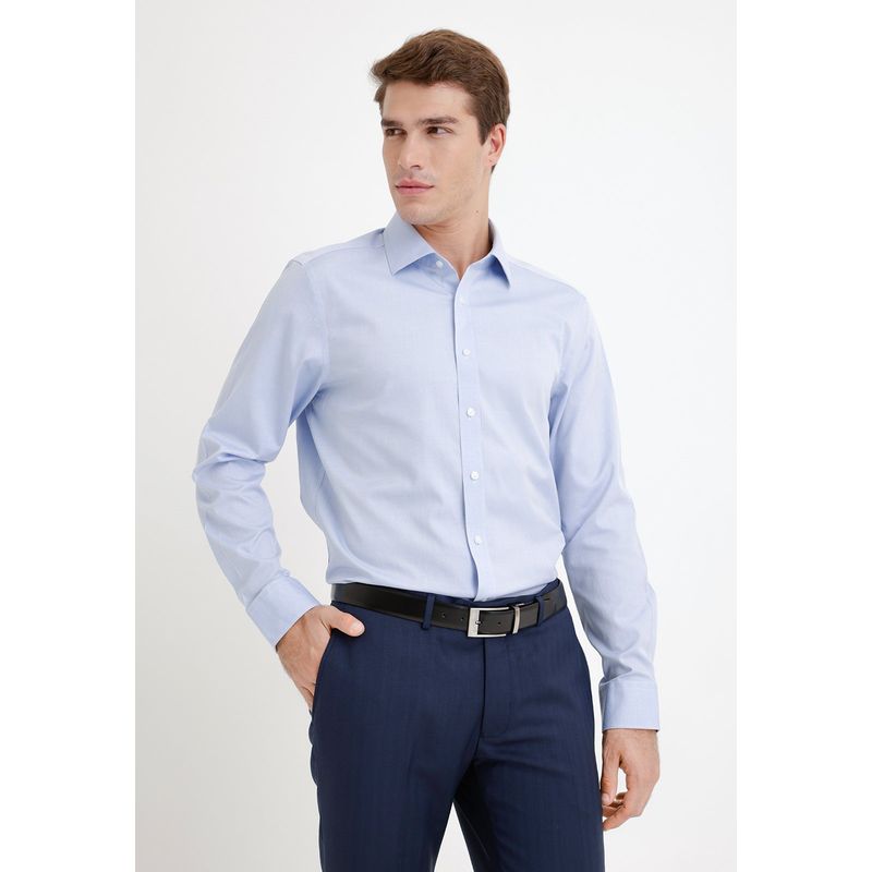TRIAL - Camisa Hombre Formal Algodón Liso Essential Celeste