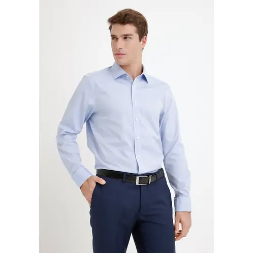 TRIAL - Camisa Hombre Formal Algodón Liso Essential Celeste