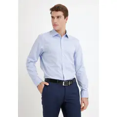 TRIAL - Camisa Hombre Formal Algodón Liso Essential Celeste