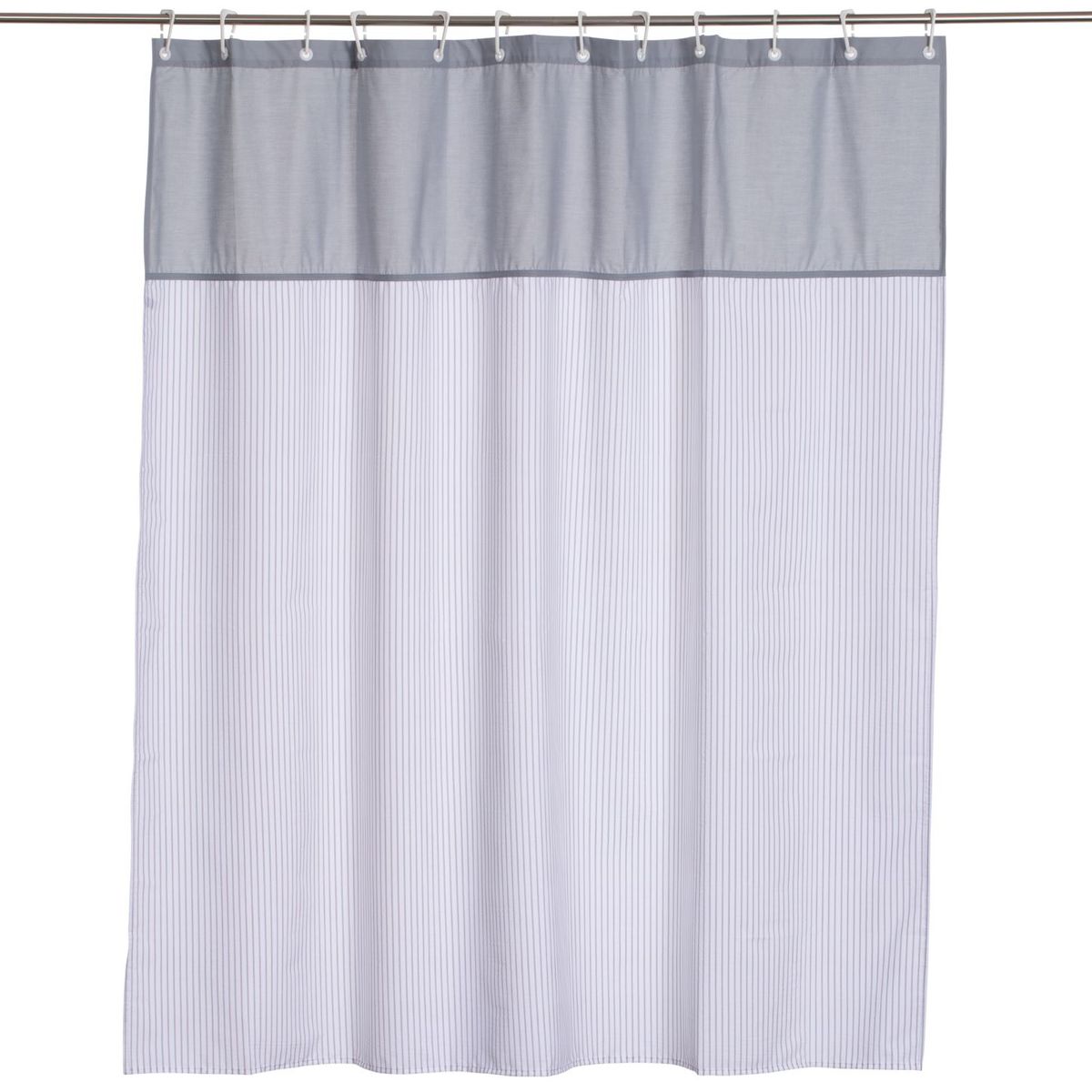 GENTILE - Cortina y Set de baño 7 piezas 180 x 180 cms gris líneas grises