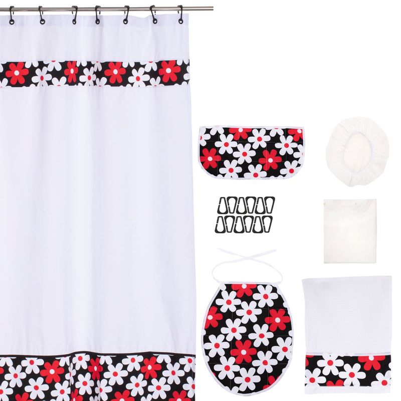 GENTILE - Set Baño 7 Piezas Blanco flores blancas y rojas
