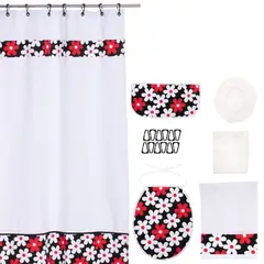 GENTILE - Set Baño 7 Piezas Blanco flores blancas y rojas