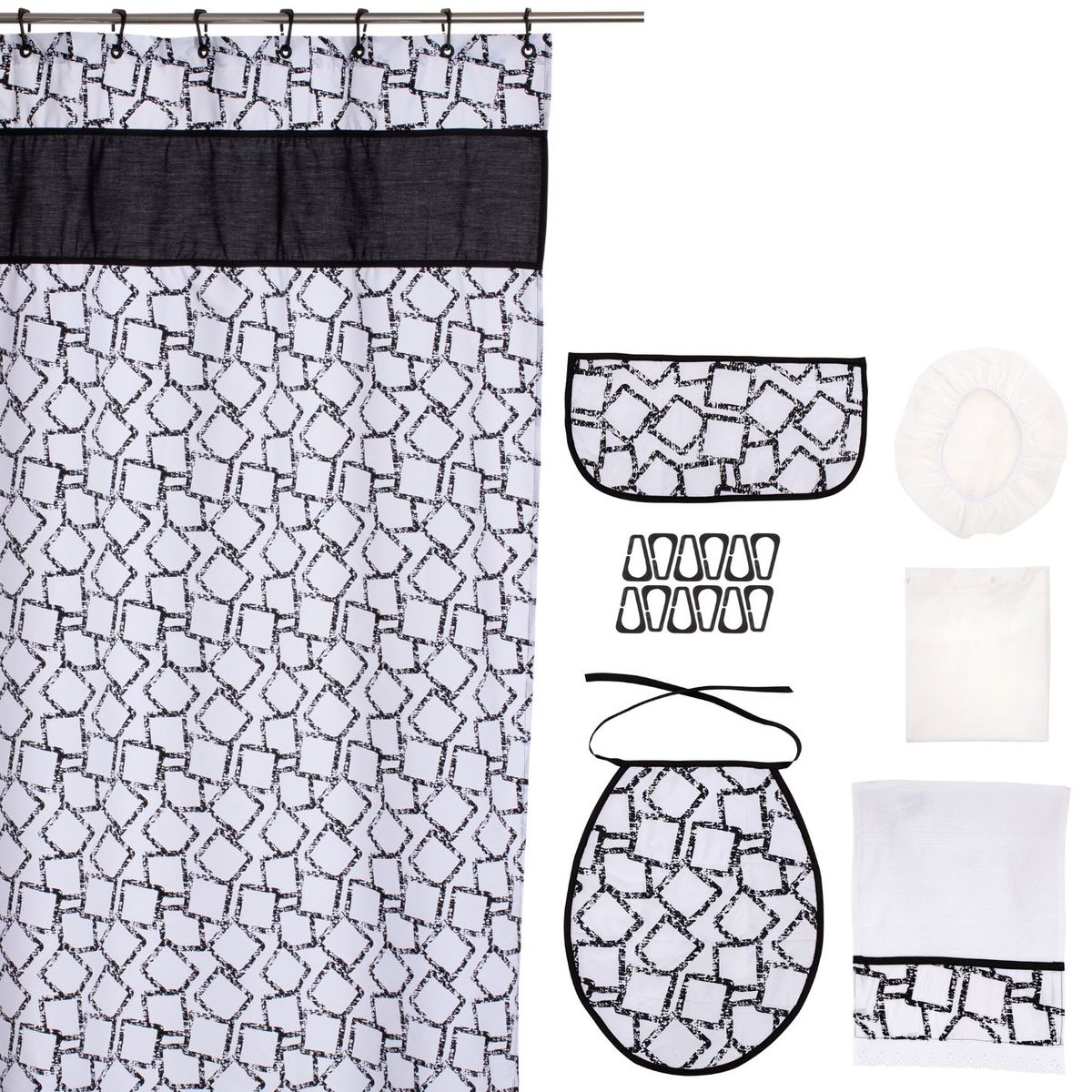 GENTILE - Cortina y Set Baño 7 piezas cadenas negras