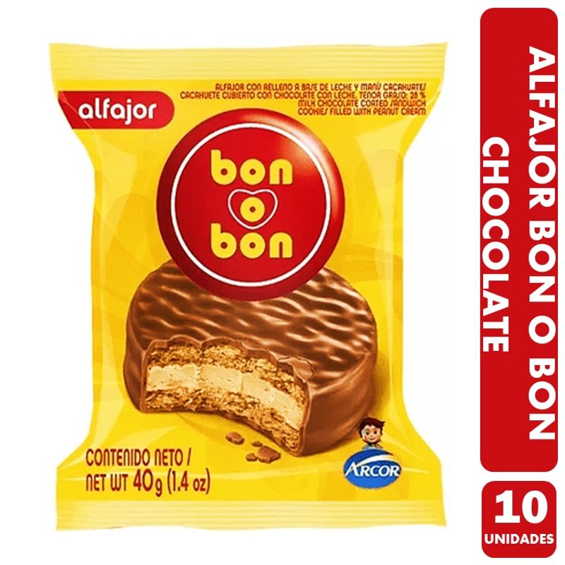 ARCOR - Alfajor Bon O Bon Sabor Clásico (Pack De 10 Unidades).