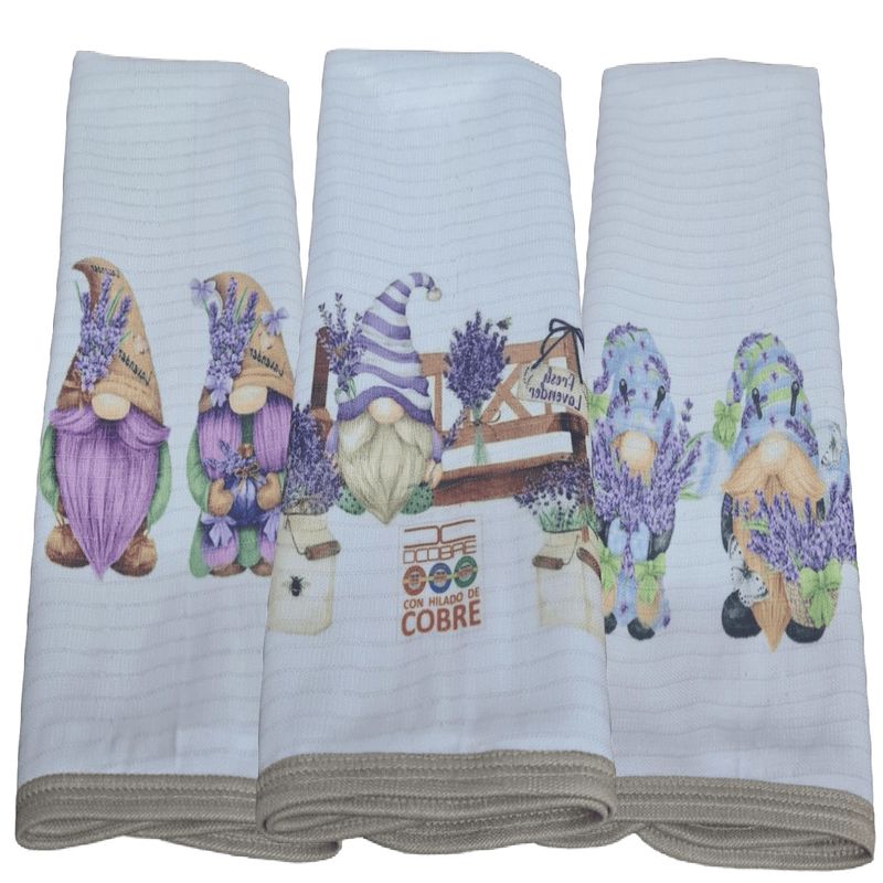 DCOBRE - PAÑO DE LOZA  ABSORBENTE 3 UNIDADES MODELO DUENDES LAVANDA EN COBRE