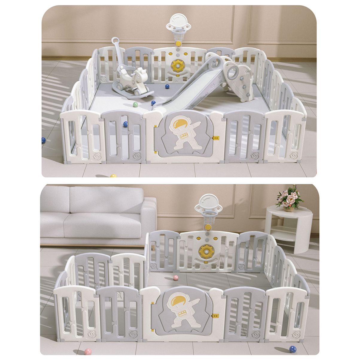 BABYLUNA - Corral de juego para bebés Gris SpaceMan 12 piezas