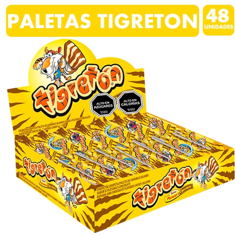ARCOR - Tigreton Paletas De Chocolate Plátano (Caja Con 48 Unidades)