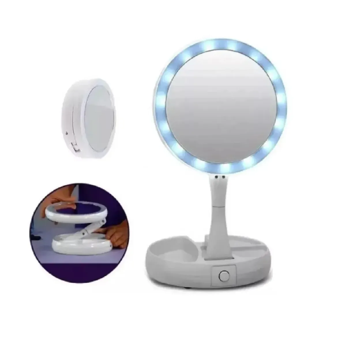 GENERICO - Espejo Con Luz Led Para Maquillaje Plegable + Aumento X 10