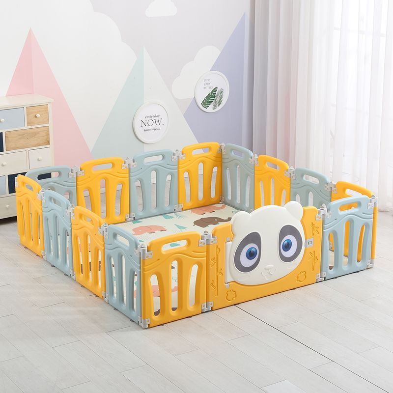 BABYLUNA - Corral de juego para bebés Gris modelo Panda 18 piezas