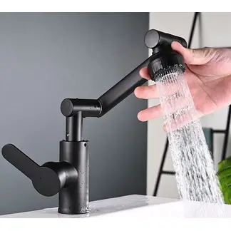 MODERN SPACE - Llave Monomando Móvil Para Vanitorio Negro Mate