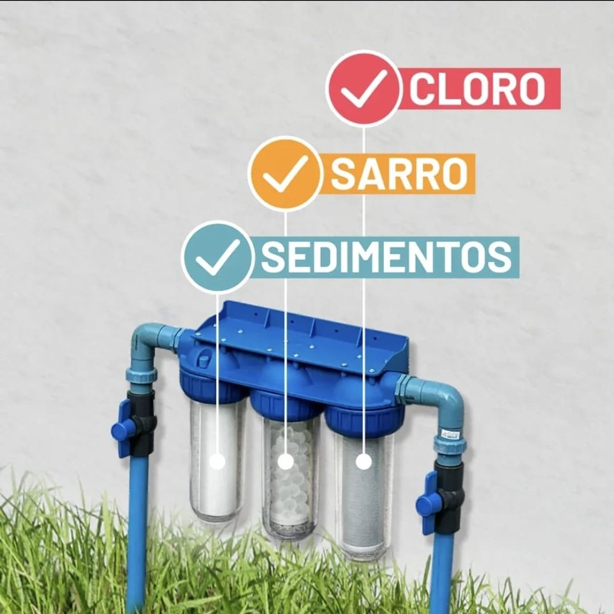 GENERICO - Filtro de agua antisarro triple 10 x 2.5" - 2.75" polifosfato