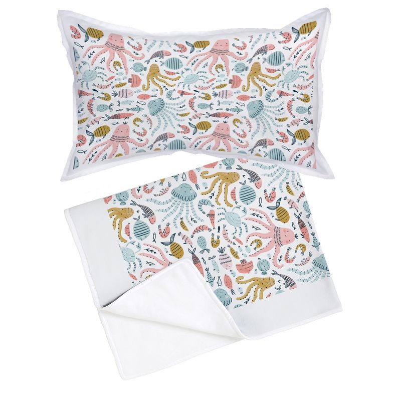 TUYO PRINT - Set Manta polar  Almohada 50x30 Fondo Mar
