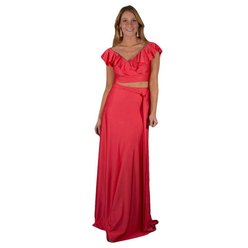 MARIA PASKARO - Conjunto Marken Coral Lycra Falda Lazo Maria Paskaro - Coral