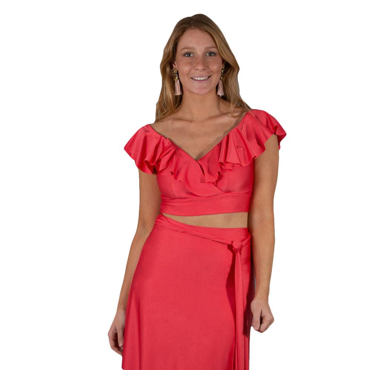 MARIA PASKARO - Conjunto Marken Coral Lycra Falda Lazo Maria Paskaro - Coral