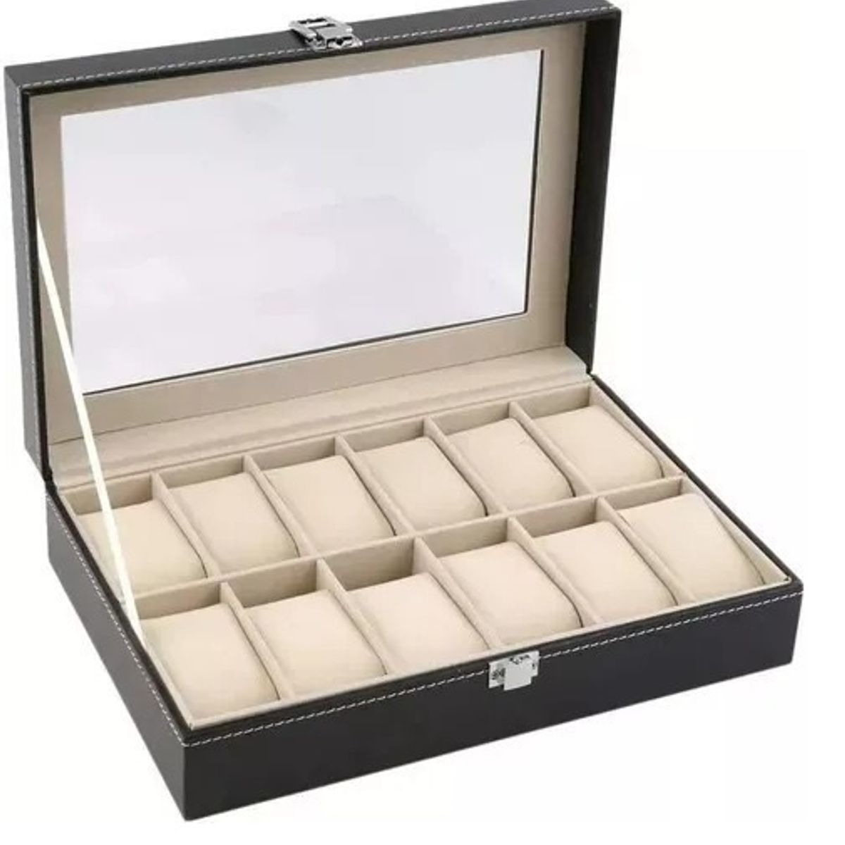 GENERICO - Caja Organizadora de Relojes 12 Espacios –Estuche Premium con Vidrio Ideal Regalo