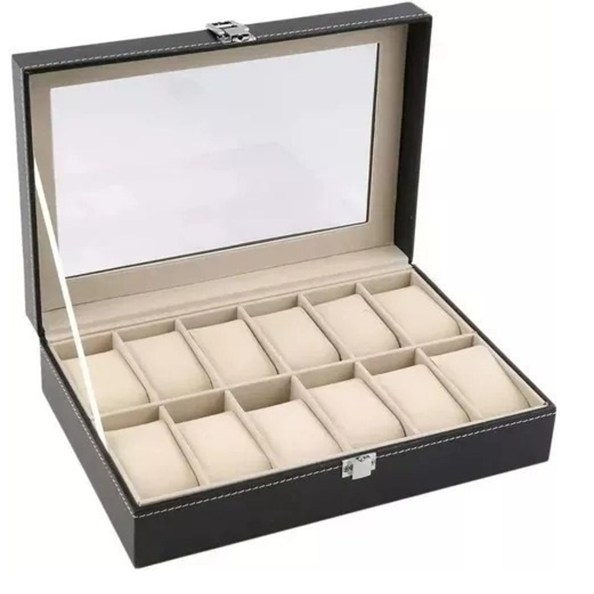 GENERICO - Caja Organizadora de Relojes 12 Espacios –Estuche Premium con Vidrio Ideal Regalo